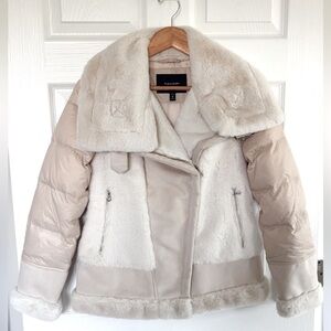 Tahari Faux Fur & Suede Sailor Puffer Quilted Jacket